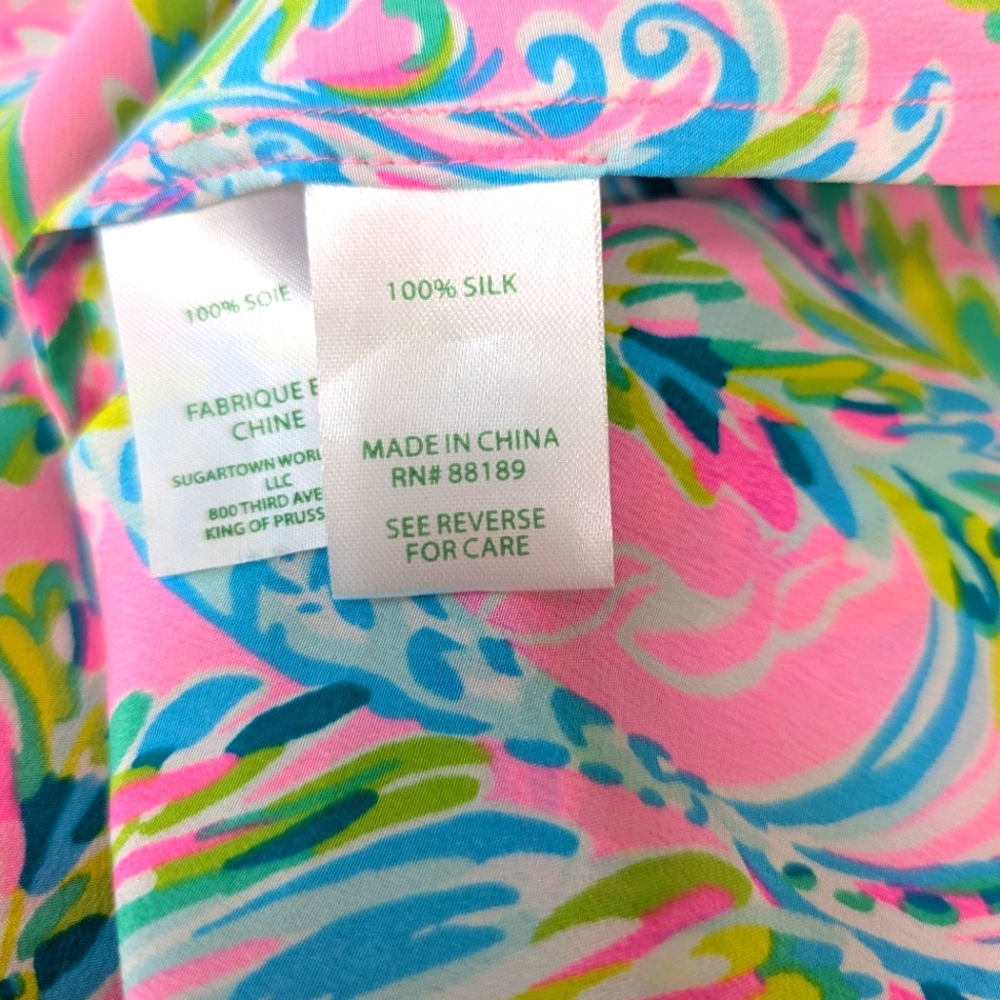 Lilly Pulitzer Elsa Silk Blouse Unicorn Of The Seas Medium - Picture 9 of 9